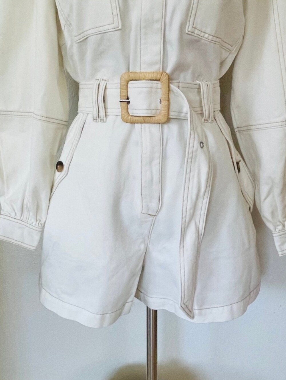 Sam Edelman UNDYED NATURAL RORI One Piece Belted Romper/NaturalWhite Denim Sz L - Picture 6 of 10